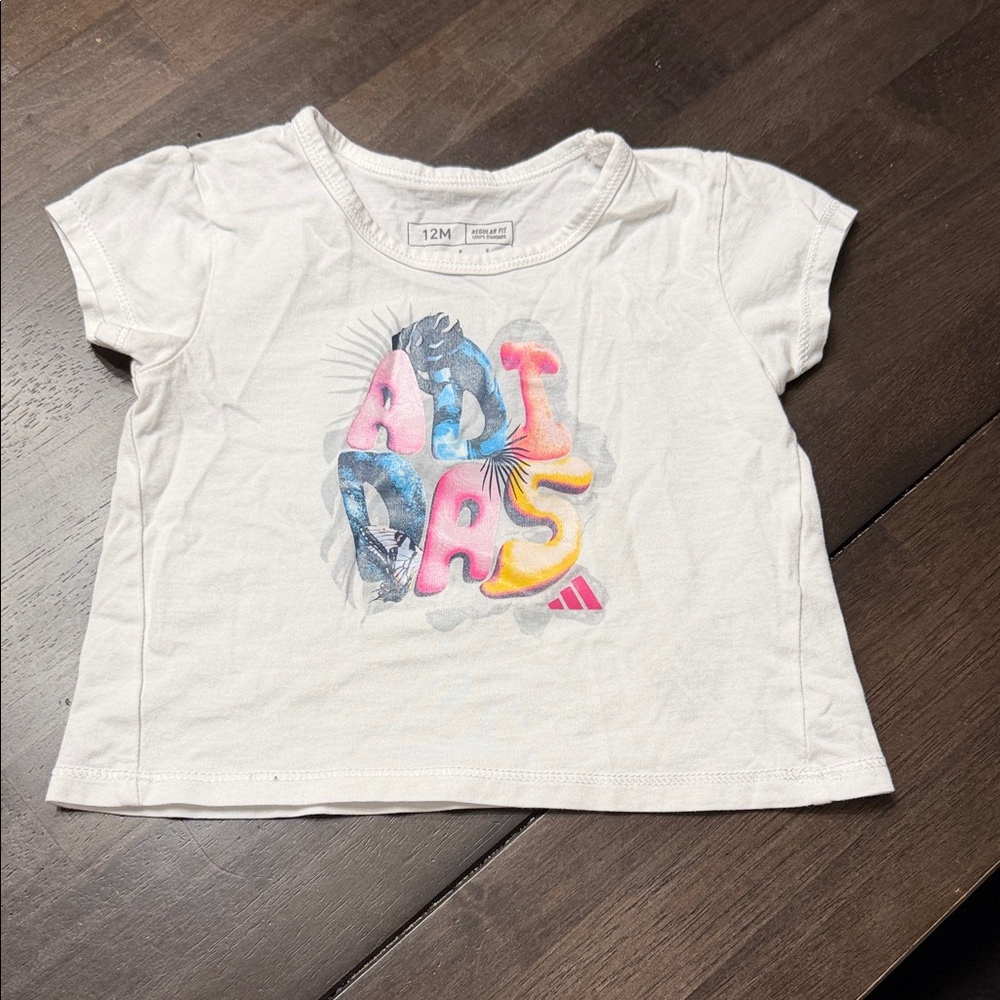 Adidas Kids White Tee with Colorful Graphic